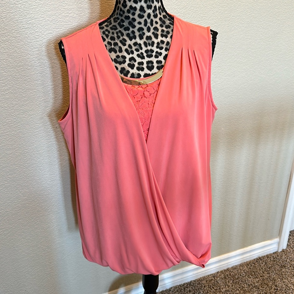 Calvin Klein sleeveless top, coral color with lace, new without tags, size 1X